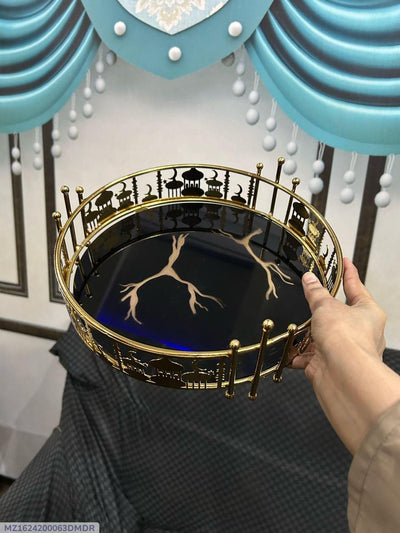 Golden Metal Eid Decorative Tray
