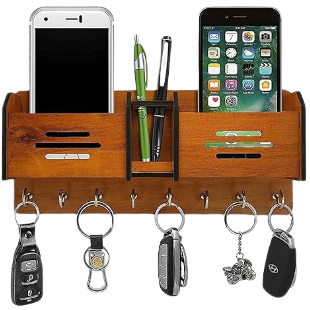 Multi-Function Wooden Key holder & Charging Stand