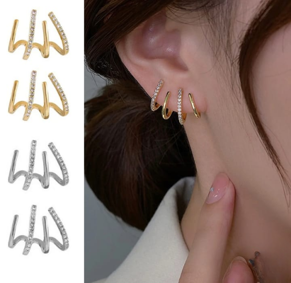 W Shape Zircon Korean Cuff Earrings