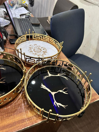 Golden Metal Eid Decorative Tray