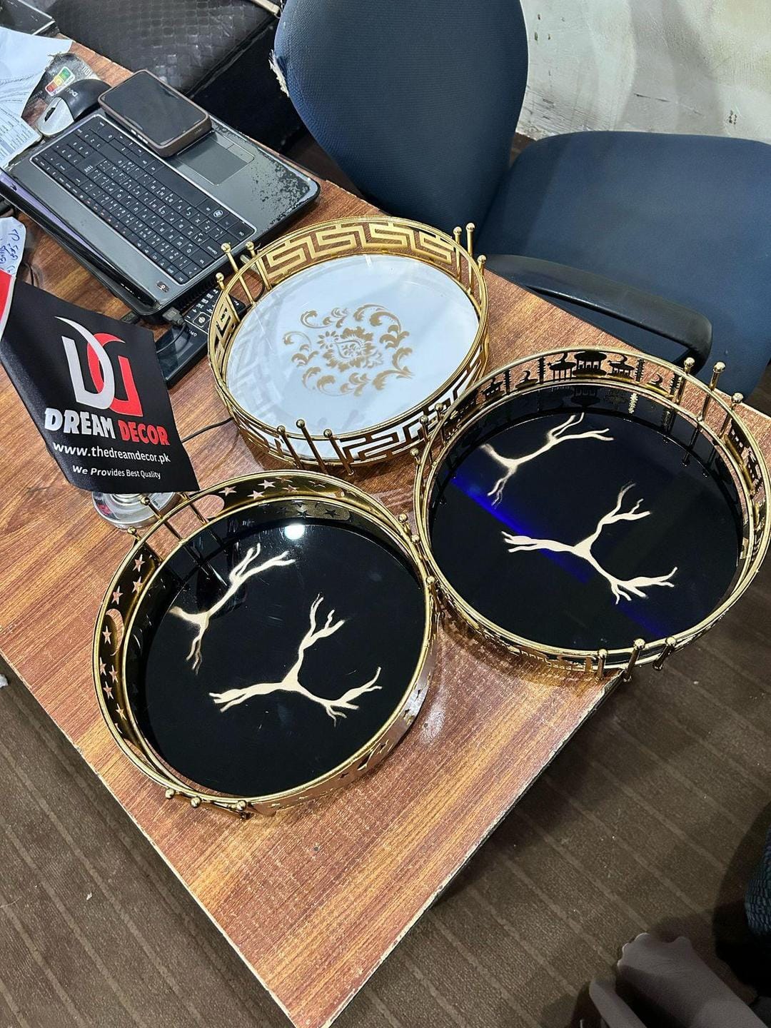 Golden Metal Eid Decorative Tray