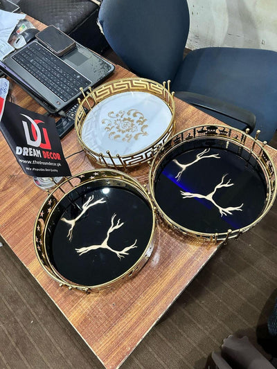 Golden Metal Eid Decorative Tray