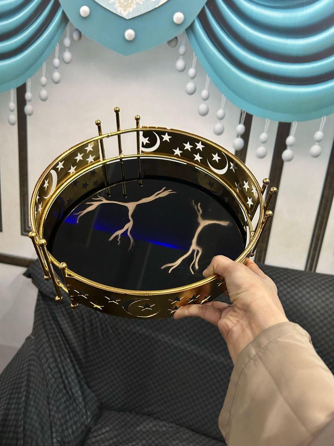 Golden Metal Eid Decorative Tray