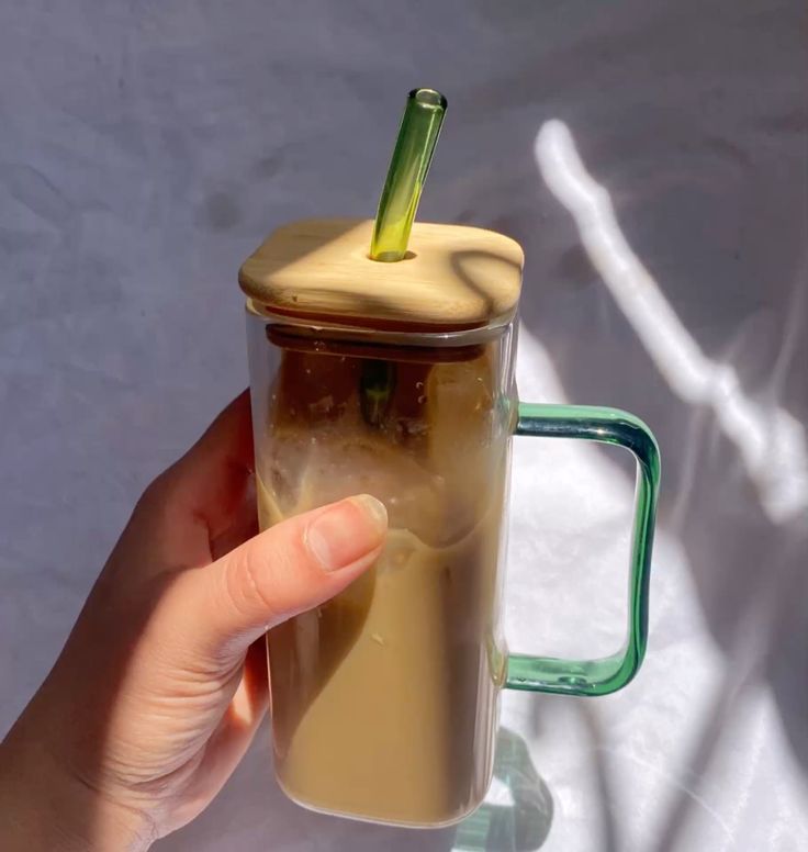 Glass Cup with Lid and Straw (RANDOM COLOR STRAW AND HANDLE)